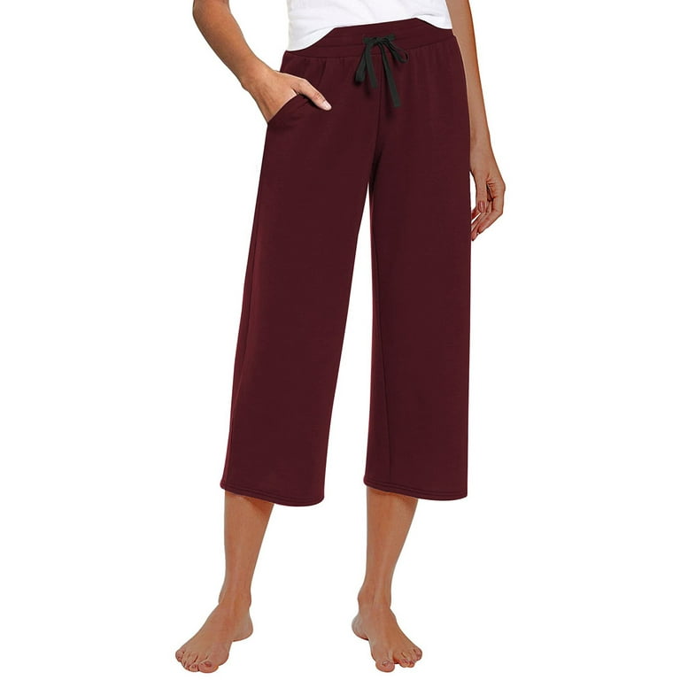 HDE Pull On Capri Pants For Women with Pockets Elastic Waist Cropped Pants  Red XL 