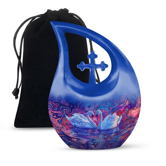 MUKTIVE Swan Large Memorial Burial Urn for Adult Ashes Grandfather - Colorful Funeral Cremation Urns for Ashes Grandmother - 10 Inch Decoration Urn for Human