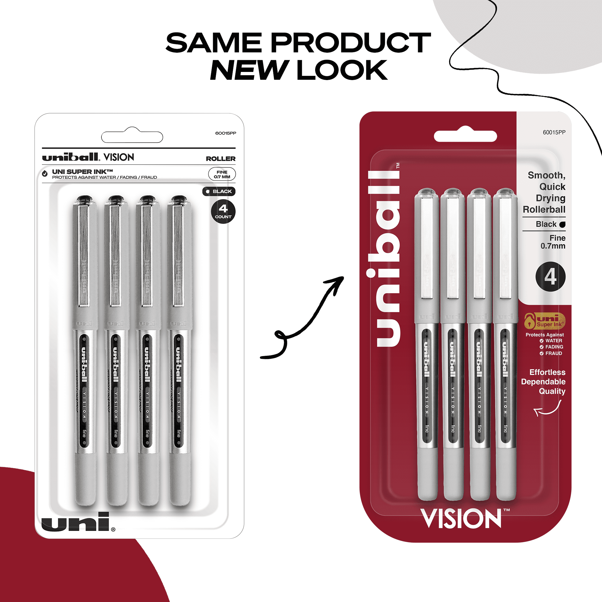 (5 pack) Uniball Vision Rollerball Pens, Fine Point (0.7mm), Black Ink, 4 Count