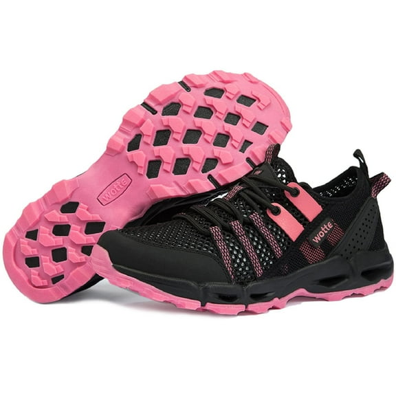 WOTTE Womens Quick Drying Water Hiking Shoes Barefoot Aqua Outdoor Sports Sneakers for Beach Swim Surf, Black Rose 7