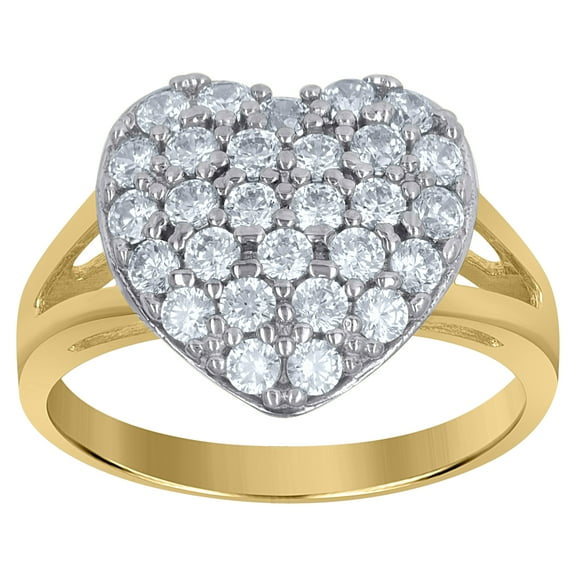 10k Gold Womens Two-Tone CZ Heart Band Ring