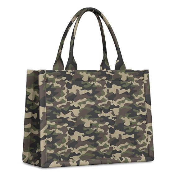 Large Capacity Tote Bag,Green Brown Camo Classic Shapes Pattern Handbag Fashion Luxury Tote Bag,15.7"x13"x 5.1" Inches,Laptop Compatible