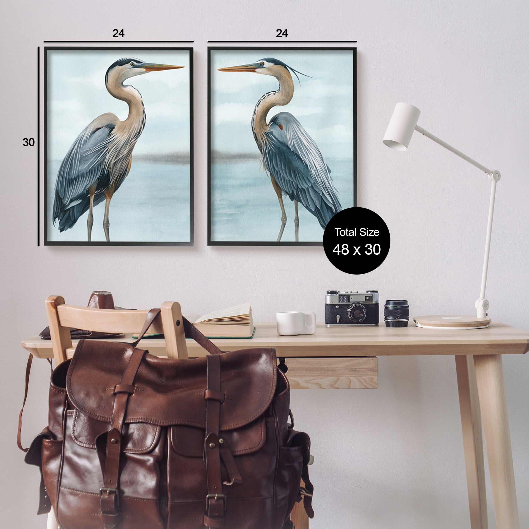 Stupell Industries Detailed Heron Bird Duo Animals & Insects Painting Black Framed Art Print Wall Art, 24 x 30, Set of 2