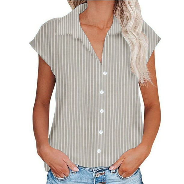 Camisetas para las Mujeres Casual, Imprimir Cuello Turndown Top de Manga Corta Hecho de 95% Poliéster 5% Spandex para el Uso Diario de Verano, Tops Cortos para las Mujeres
