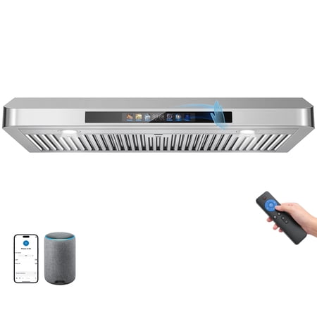JOEAONZ 42" Under Cabinet Range Hood, 900 CFM Dual Motor, Voice/Gesture/Touch, Stainless Steel