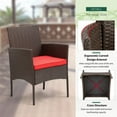 thumbnail image 5 of 3 Piece Bistro Conversation Set Patio Brown Wicker Chairs Furniture Outdoor Furniture Set 2 Rattan Chairs with Red Cushions and Glass Coffee Table for Porch Lawn Garden Balcony Backyard, 5 of 7