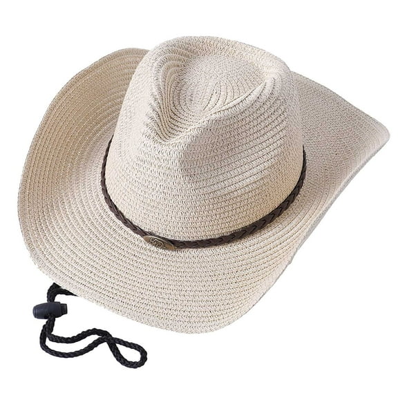Seductiva Sales Womens Western Cowboy Hats Unisex Solid Ribbon Cowboy Straw Hat Cow Head Fried Dough Breathable Sunshade Hat Outdoor Activities 1PC