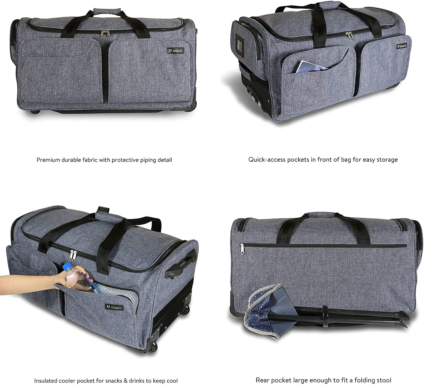 Mavii Dance Bag with Garment Rack, 28 inch Rolling Duffel With, Ideal for Competitions & Travel, Easy-assembly Lightweight Aluminum Clothes Rack, Wheeled Upright Luggage, Heathered Gray