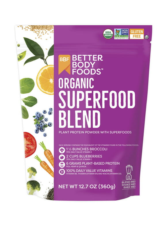 BetterBody Foods Organic Superfood Blend, Plant Protein Powder,  12.7 oz