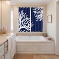 thumbnail image 3 of Coral Navy Blue Kitchen Curtains 84 Inch Length, Coastal Ocean Marine Nautical Beach Grommet Top Bedroom Living Room Curtains, Light Filtering Cafe Curtain Drapes 2 Panels Set 104''x84'', 3 of 9