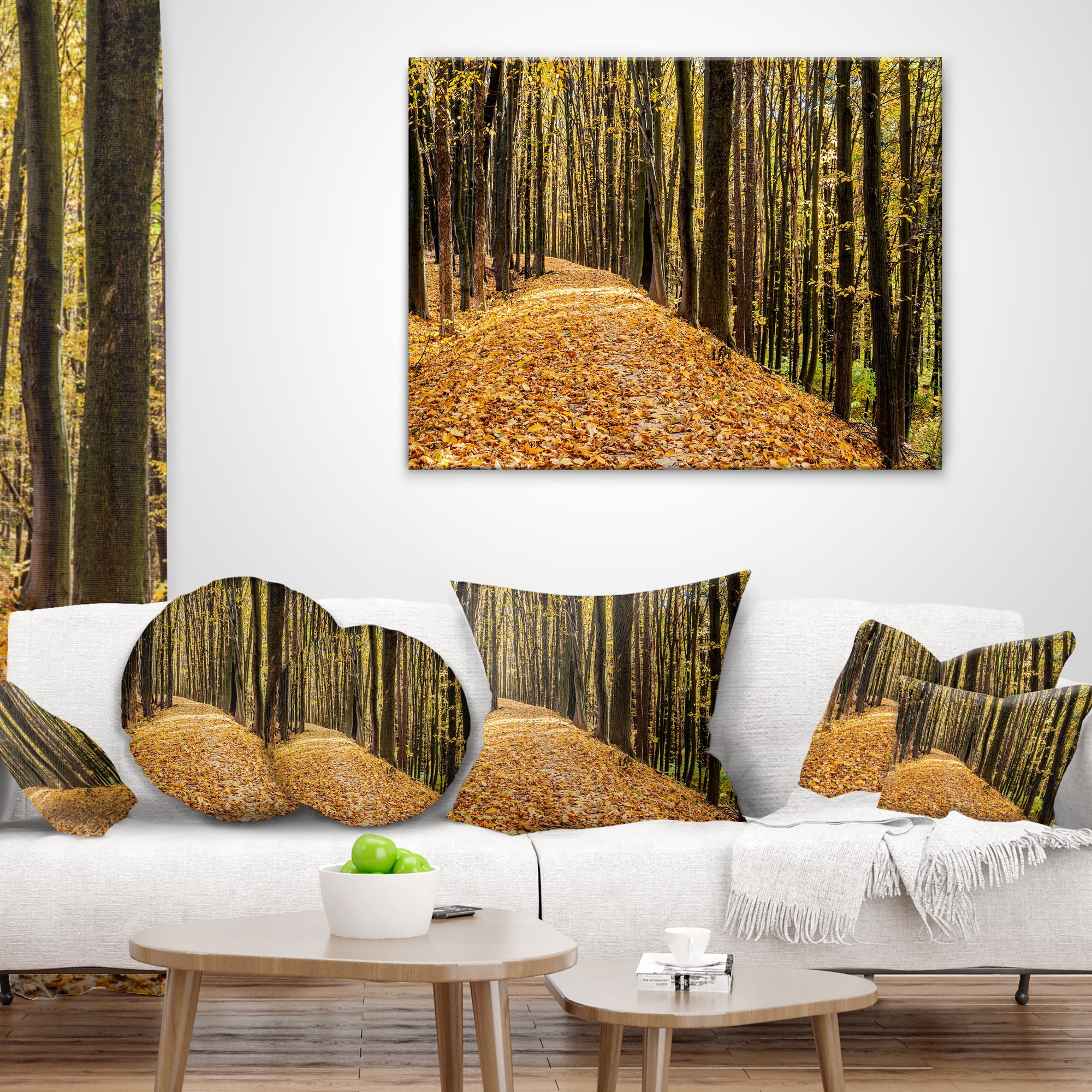 Designart Dense Autumn Forest Woods - Modern Forest Throw Pillow - 12x20
