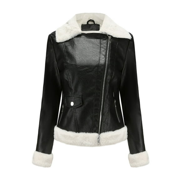 FYDUU Womens Leather Jacket Solid Color Cropped Moto Biker Coat Outerwear Fashion Leather Motorcycle Jackets Warm Winter Clothes Trendy Clothing Top