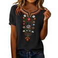 thumbnail image 5 of Qulqfy Embroidered Womens Tops Short Sleeve Floral Fall Casual Black Cute Tunic Henley V-Neck Comfy Shirts M, 5 of 7