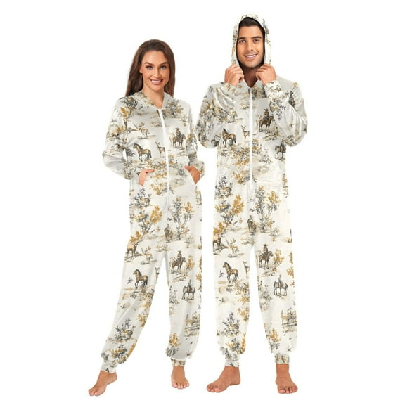 joogoo Horses Pattern Unisex Adults Onesies Pajamas Jumpsuits L