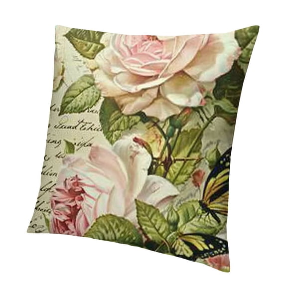 BANET Throw Pillow Covers, Pink Roses and Decorative Cushion Covers, Perfect to Outdoor Patio Garden Living Room Sofa Farmhouse Decor 12x12in