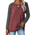 thumbnail image 2 of Haute Edition Women's Casual Fall Long Sleeve Top With Raglan Constrast Colorblock Sleeves, 2 of 5