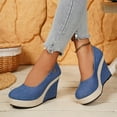 thumbnail image 6 of Women's Wide Width Denim Espadrille Wedge Pumps, Round Toe Platform Shoes with Braided Jute Heel, Comfortable Casual Dress Shoes for Spring & Fall, Blue/Black, 6 of 10