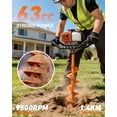 thumbnail image 3 of 63CC Gas Powered Post Hole Digger, 2-Stroke Earth Auger Drill with 6" & 10" Drill Bits + 3 Extension Bars, Heavy Duty Petrol Auger for Fence Post Digging, Tree Planting, Garden Lawn Hole Borer, 3 of 9