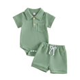 thumbnail image 3 of THDHVS Newborn Boy Outfits,Boys' Clothing Sets,Waffle Knit 2 Piece Set with Collared Short Sleeve Top and Shorts for Baby Boy Summer Casual Outfit 12-18 Months, 3 of 4