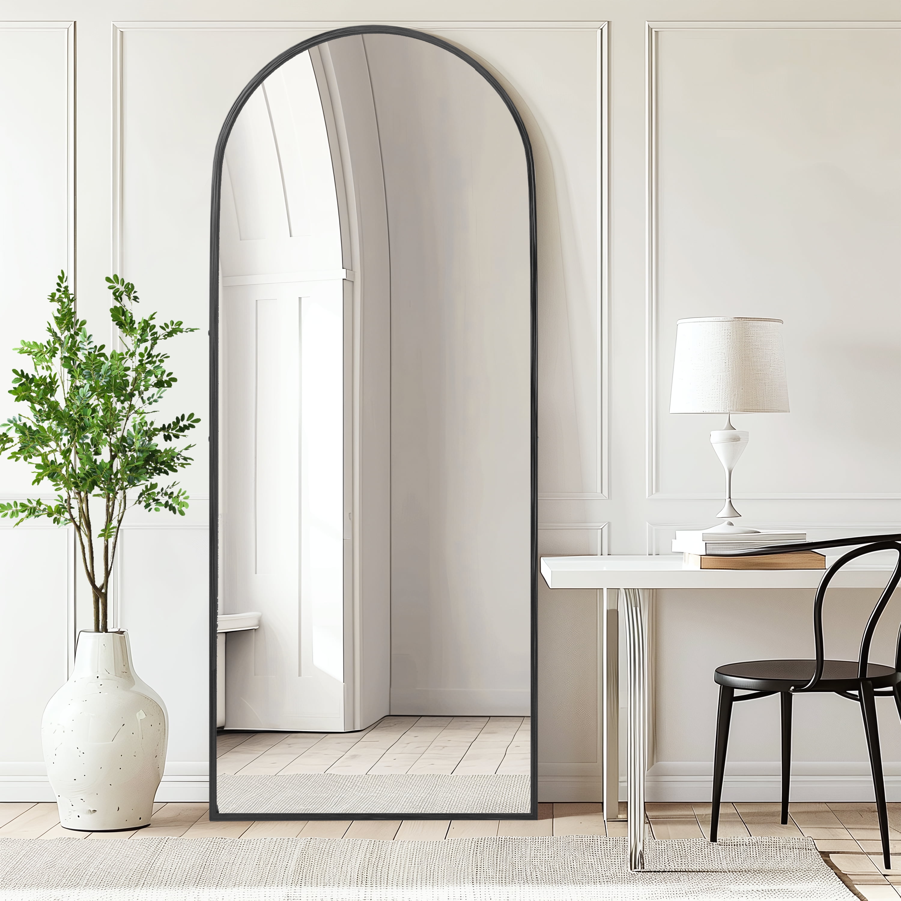MAYEERTY 64" x 21.25" Black Modern Arched Full Length Mirror