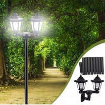 Yoziaaoa 1 pcs Outdoor Solar Lamp Post Lights with Dusk to Dawn Sensor, Waterproof LED 2-Head Street Lights, Modern Solar Column Pole Light Fixtures for Outside, Garden, Driveway, Backyard