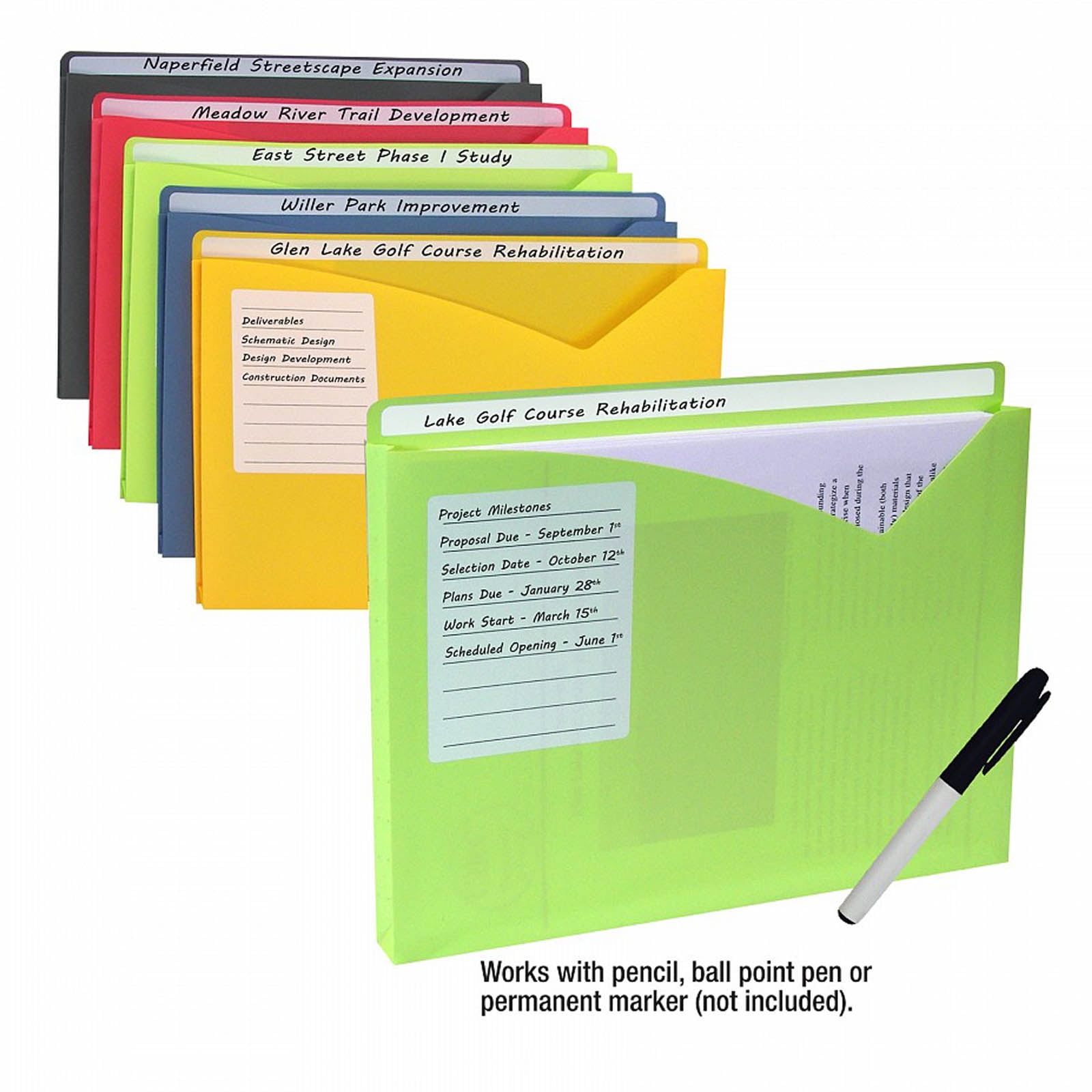 C-Line Write-On Expanding Poly File Folders, 1" Exp., Letter, Assorted Colors, 25/BX