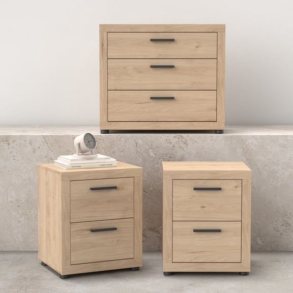 Tvilum Mira 3-Piece Bedroom Set - Chest And Nightstand Set Of 2, Jackson Hickory