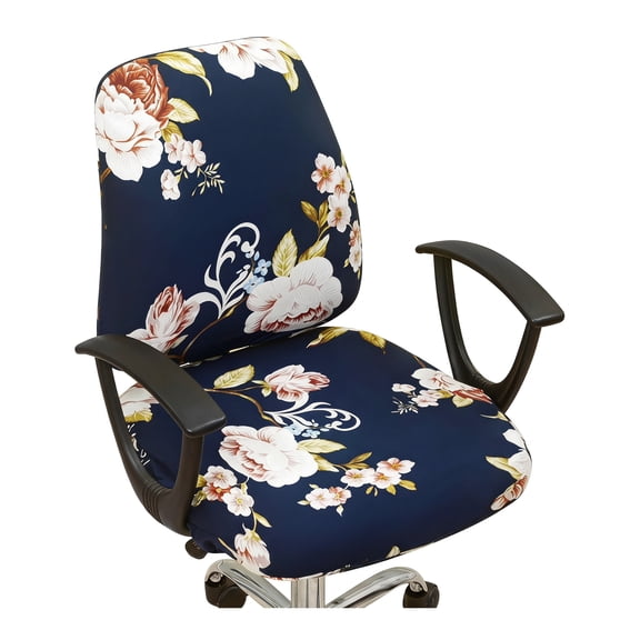 Office Chair Cover Stretchable Computer Desk Chair Seat Covers Anti-Dust Universal Split 2 Piece Rotating Swivel Chair Slipcover Protector (Peony)