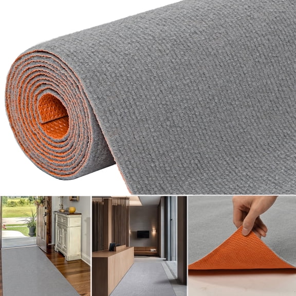 OVYEOFR 4 x 10ft Commercial Floor Mat, Non-Slip Runner Rug with Rubber Backing, Indoor Outdoor Utility Rug for Hallway Kitchen Entryway, Light Grey