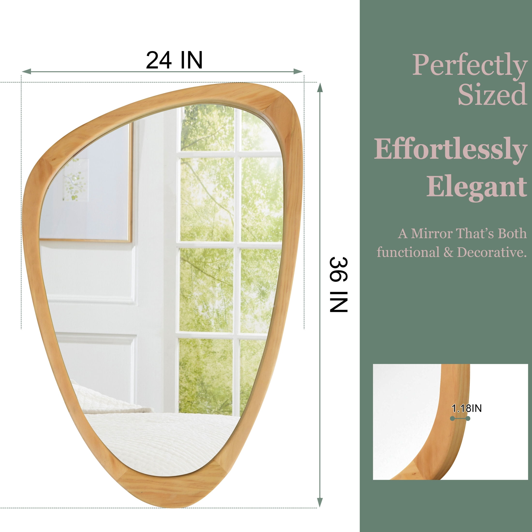 Noble House 24"x36" Irregular Solid Wood Wall Mirror, Modern Asymmetric Decorative Accent Bathroom Mirror, Oak