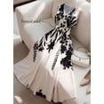 thumbnail image 5 of Women's Sleeveless V-Neck Waist-Twist Floral Midi Dress, Black & White Print, Flared Summer Dress, 5 of 6