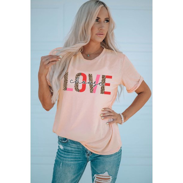 ABPHQTO Camiseta rosa con gráfico LOVE Choice para mujer