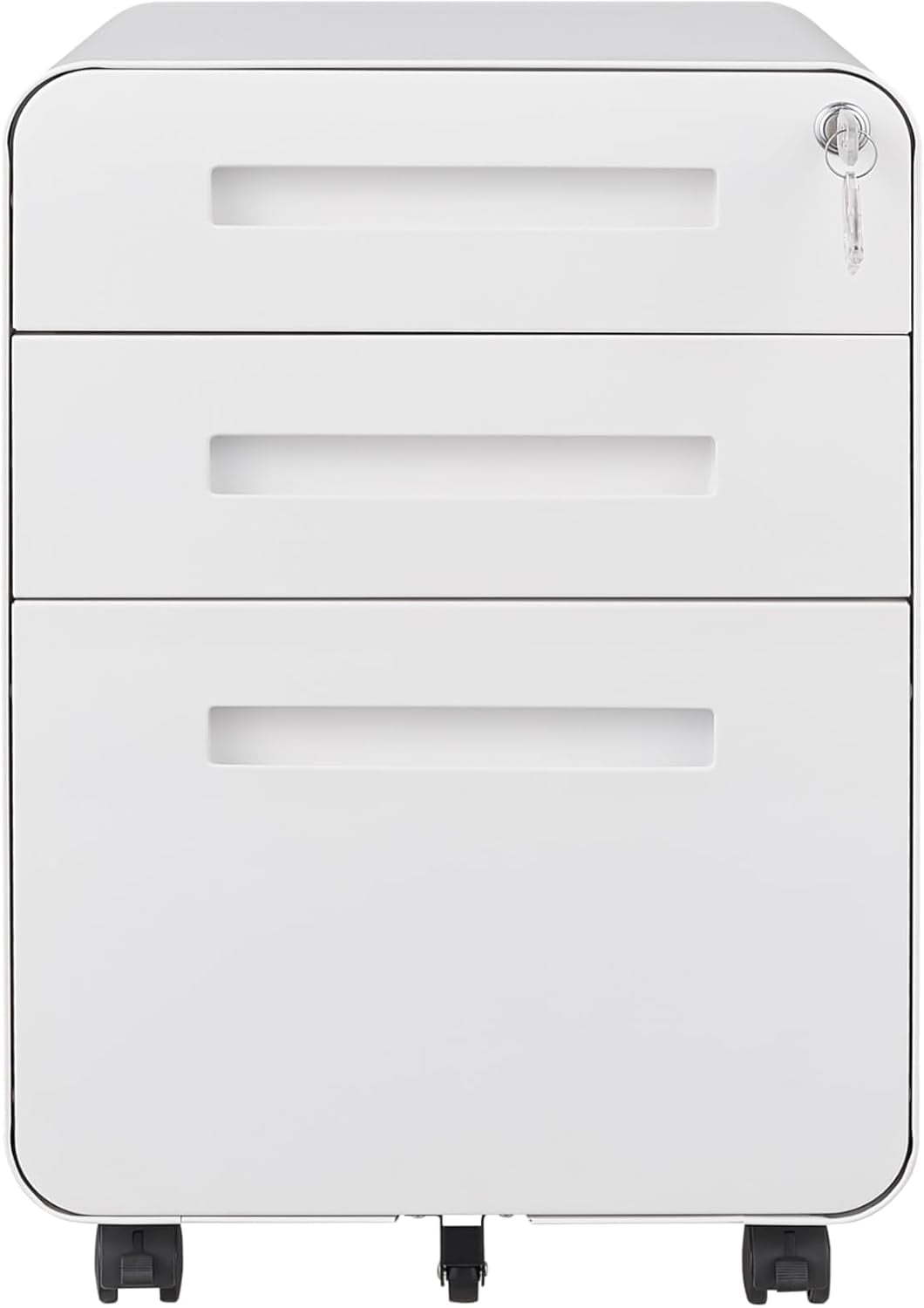 3-Drawer Mobile File Cabinet with Lock, Under-Desk Steel Rolling Cabinet for A4, Letter & Legal Files, 5-Wheel Anti-Tilt, Fully Assembled, Home Office, White