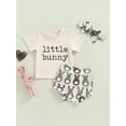 thumbnail image 2 of Bagilaanoe 3Pcs Newborn Baby Girls Easter Outfits Letter Print Short Sleeve T-ShirtsTops + Bunny Print Shorts + Headband 3M 6M 12M 18M Infant Short Pants Set, 2 of 8