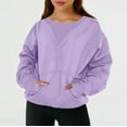 thumbnail image 2 of Tiqkatyck Sweatshirt for Women, Women's Fashionable Solid Color Pullover Loose Ribbed Splicing Long Sleeve Pocket Top Sweatshirt Womens Tops Purple, 2 of 5