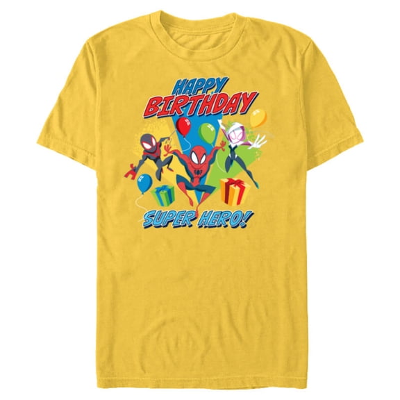 Marvel Spider-Man Miles Gwen Happy Birthday Super Hero! - Short Sleeve Blended T-Shirt for Adults - Customized-Yellow