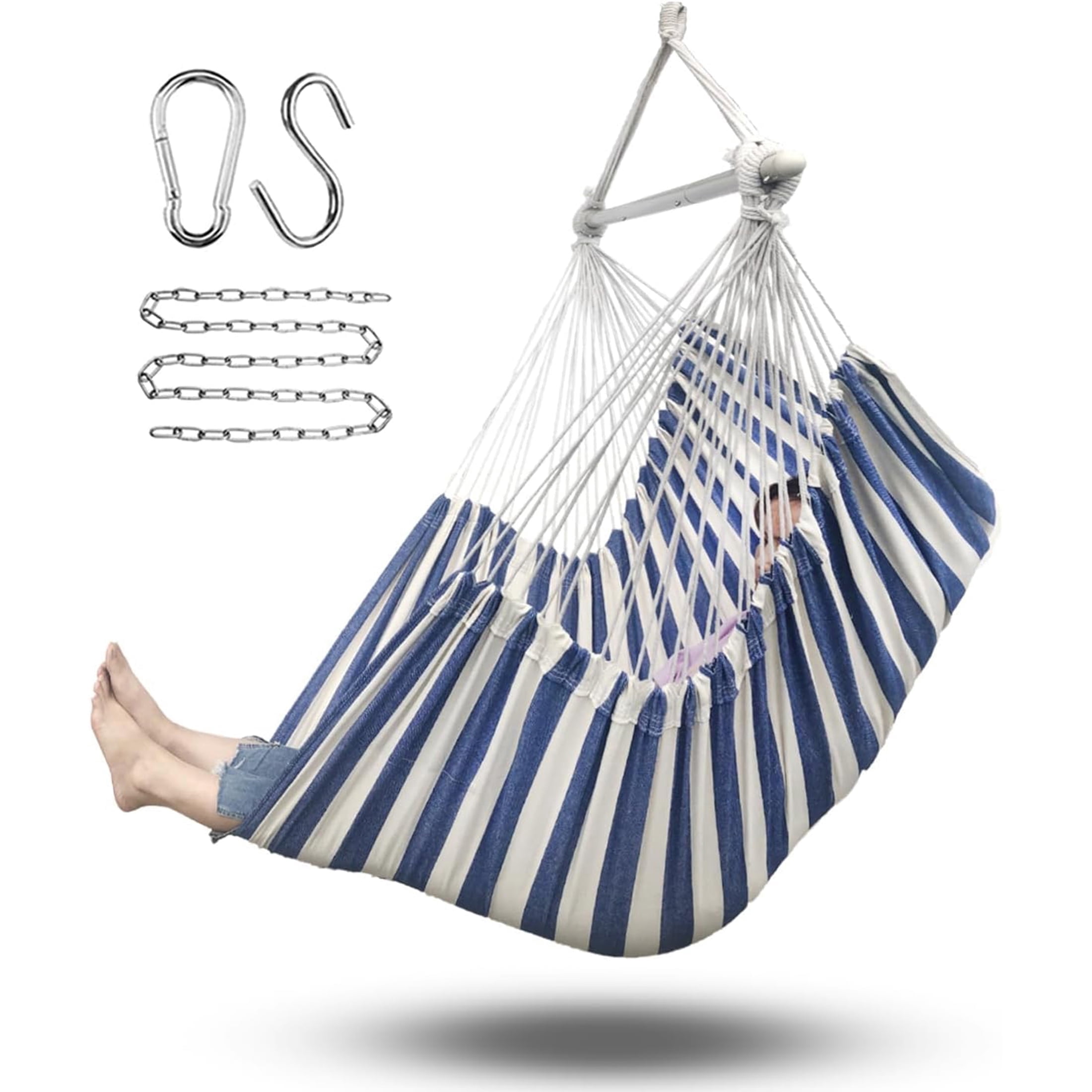 Sunyear Hammock Chair Anti-Slip Oversized Swing Chair  -  XXL Hanging Chair with  Steel Spreader Bar and Pocket for Bedroom, Patio, Outdoor/Indoor Use  (500 lbs Capacity)
