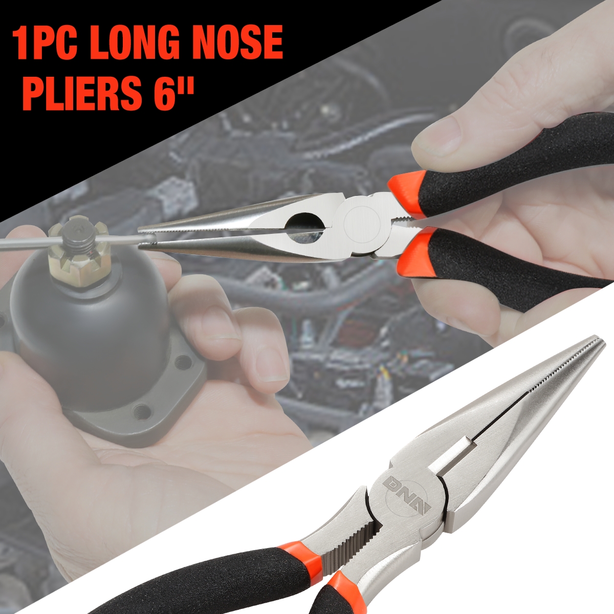 DNA Motoring TOOLS-00033 DNA MOTORING Orange Durable 5Pc Multi-Use Forged Hardened Steel Lock Jaw Needle Nose Plier Adjustable Wrench