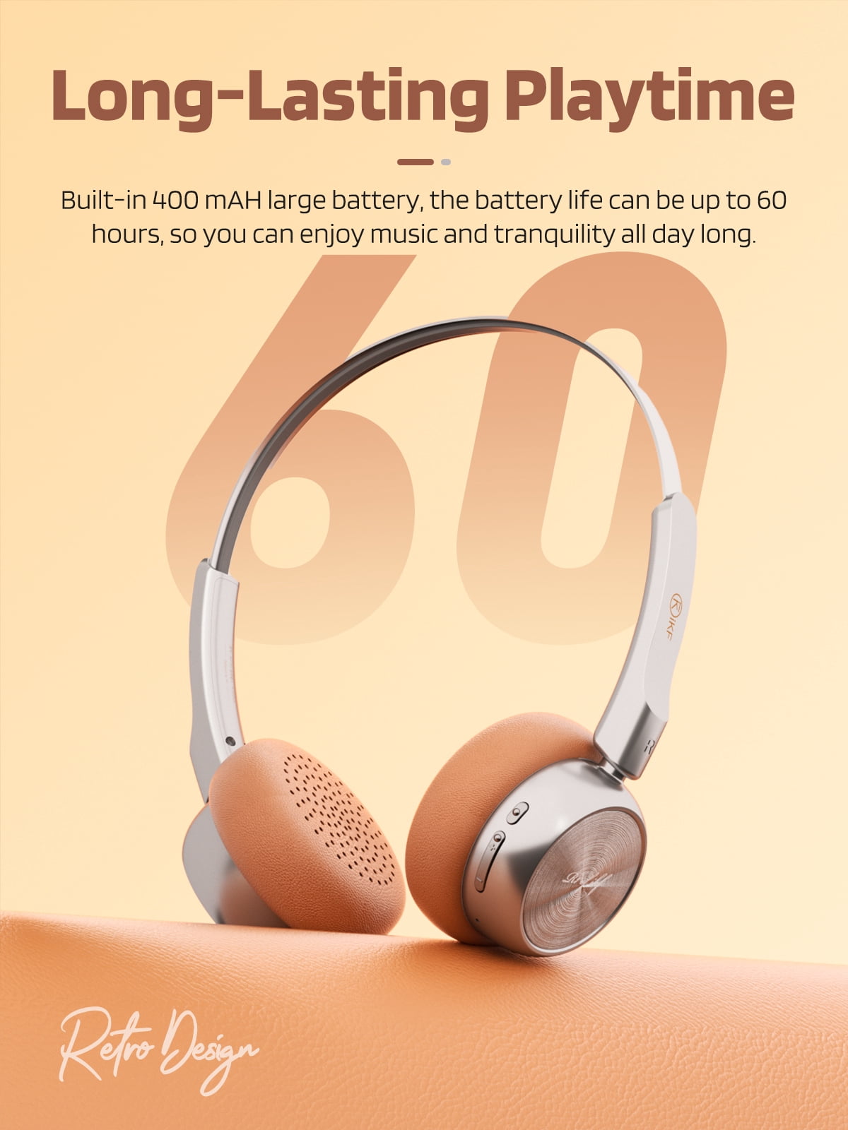 iKF R1 Wireless Retro Wireless Headphones Bluetooth 5.3 APP Custom Sound 60 Hours Playtime Game Mode Noise Isolation Built-in Microphone Throwback 80s 90s Design (Brown)