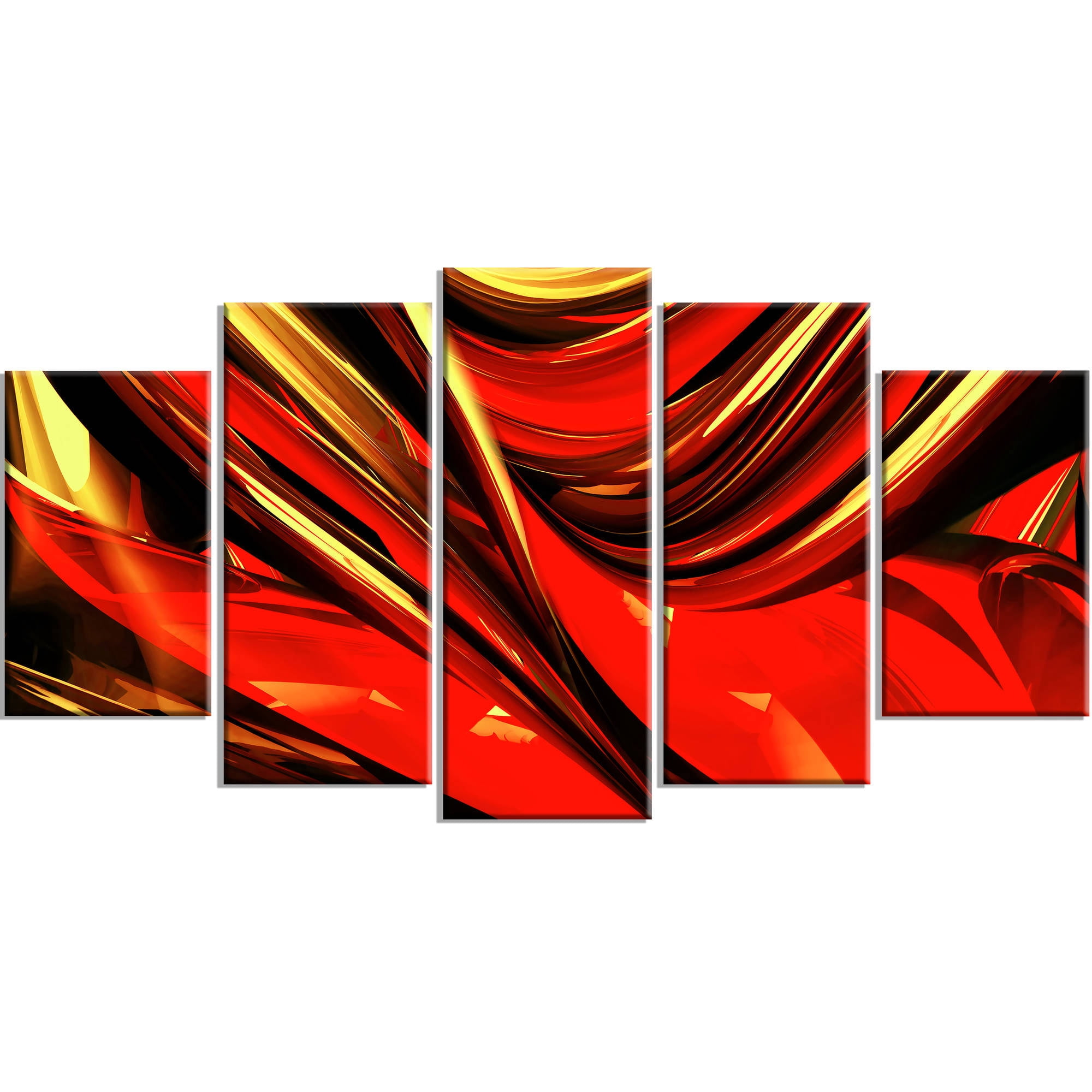 Design Art Fire Lines Red Abstract Digital Canvas Art, 5 Panels, 60" x 32"