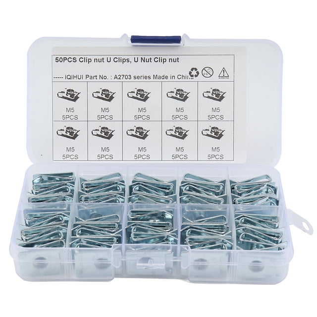 Miangastore 50pcs M5 Motorcycle Fairing Bodywork Panel U Clips Manganese Steel Spire U Clip U Nut Fasteners (Silver)
