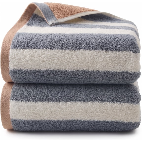 100% Cotton Striped Hand Towels, 2-Pack 12”x28” Soft & Absorbent Kitchen & Bathroom Decor, Quick-Dry Guest Towels for Kids and Adults