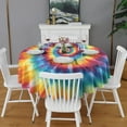 thumbnail image 2 of Colorful Tie Dye Mandala Pattern Round Tablecloth 60"x60",Wrinkle Wipeable Table Cloth for Kitchen Dining Room Picnic Patio Party, 2 of 6