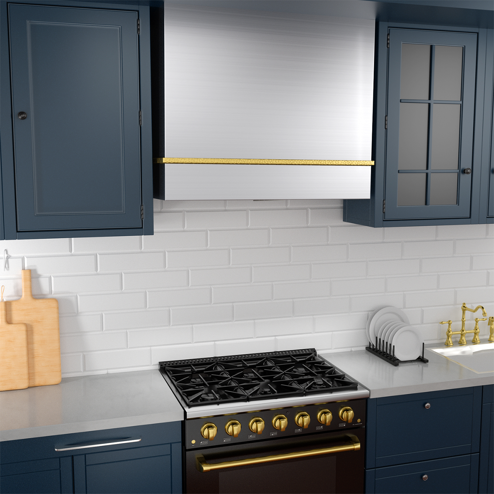 Akicon Range Hood 36 Inch, 600 CFM Stainless Steel Vent Hood with Powerful Range Hood Insert, Modern Square Kitchen Hood with 3 Speed Control, LED Lights, Baffle Filters, Wall Mounted (AK-HS36HA-BSC)