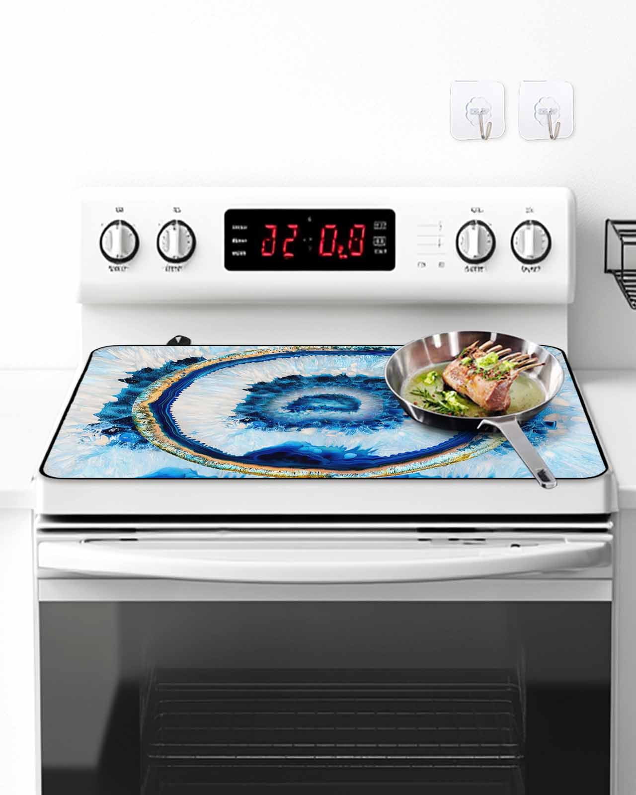 Stove Top Covers for Electric Stove, Blue Abstract Marble Glass Stovetop Cover Protector, Modern Abstract Art Induction Cooktop Protector Oven Mat for Kitchen Countertop 24"x21"