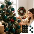 thumbnail image 3 of Flocked Christmas Ball Ornaments, Hanging Tree Decorations with Assorted Colors for Holiday Party Wedding Decor, 12 Pack, 3 of 9