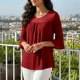 thumbnail image 5 of Htigea Women's Crewneck Tee Sequin 3/4 Sleeve Tunic Tops Mesh Breathable Cocktail Evening Party Shirts Red XL, 5 of 9
