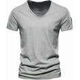 thumbnail image 6 of Rhuody Short Sleeve mens t shirt Tops Spring And Summer V Neck Solid color Tee With Zipper Relax Fit Wear Grey M, 6 of 6