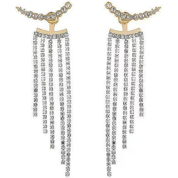 Sparkly Rhinestone Tassel Earrings for Women Long Crystal Dangle Drop Earrings Tennis Zirconia Chandelier Statement Earrings Wedding Prom Jewelry Gifts