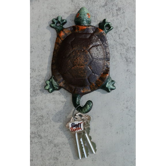 Nautical Sea Turtle Tortoise Cast Iron Rustic Verdigris Wall Hooks Set Of 2